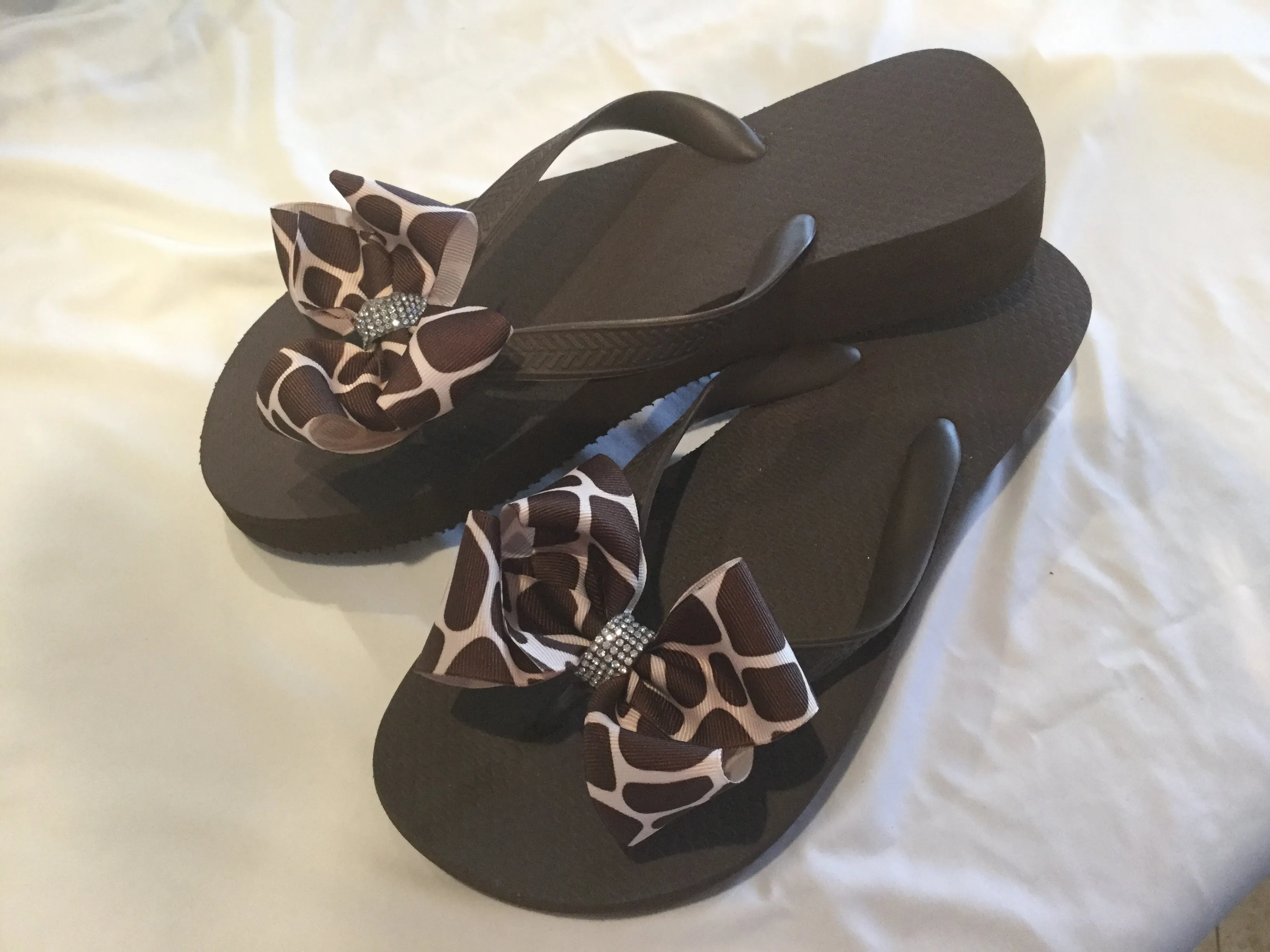 Brown, Silver, Navy Blue and Red Flip Flops