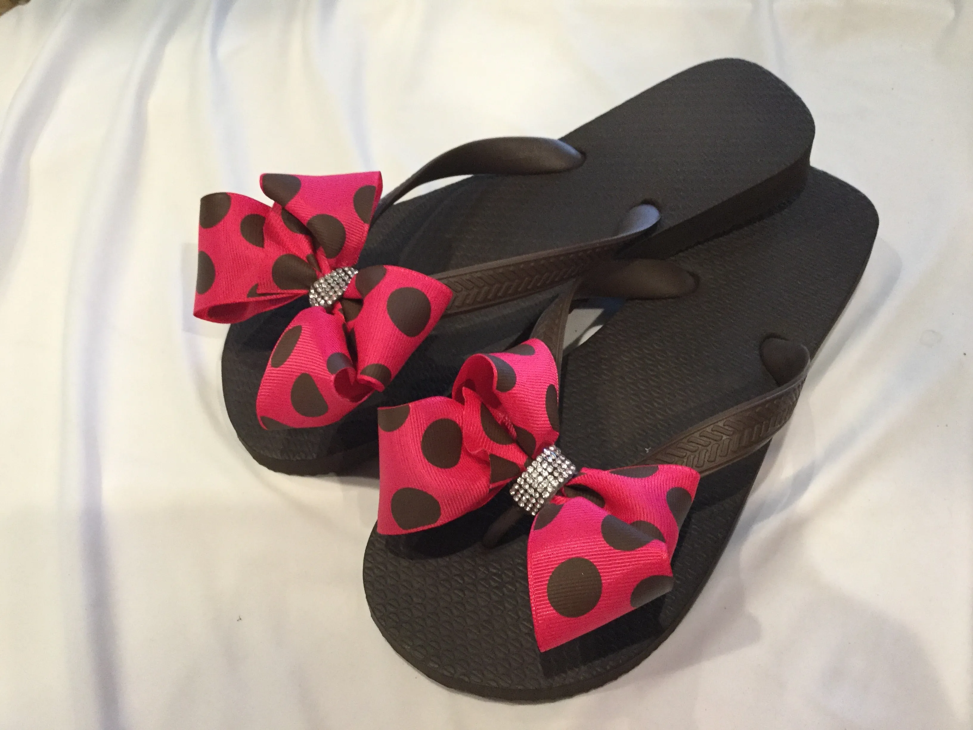 Brown, Silver, Navy Blue and Red Flip Flops