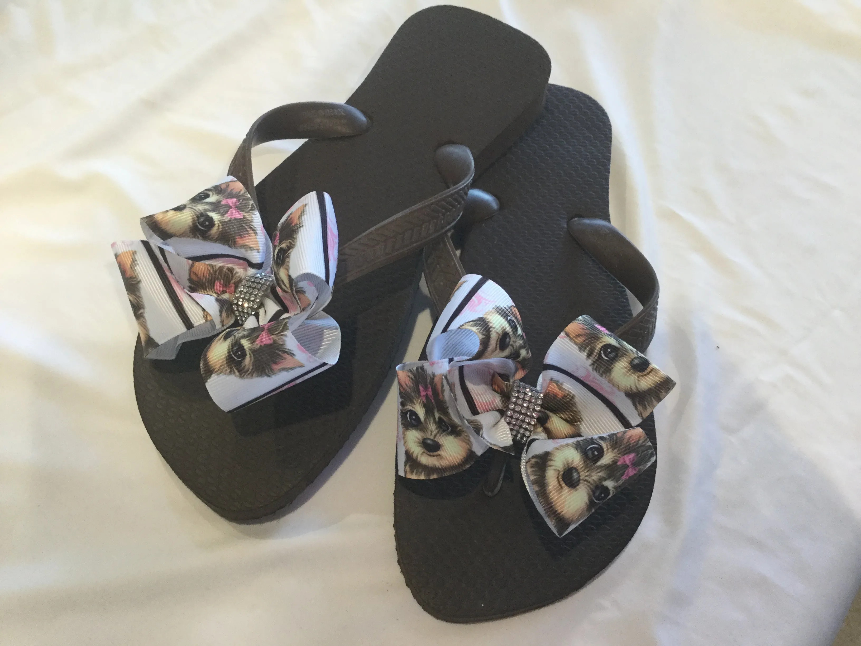 Brown, Silver, Navy Blue and Red Flip Flops