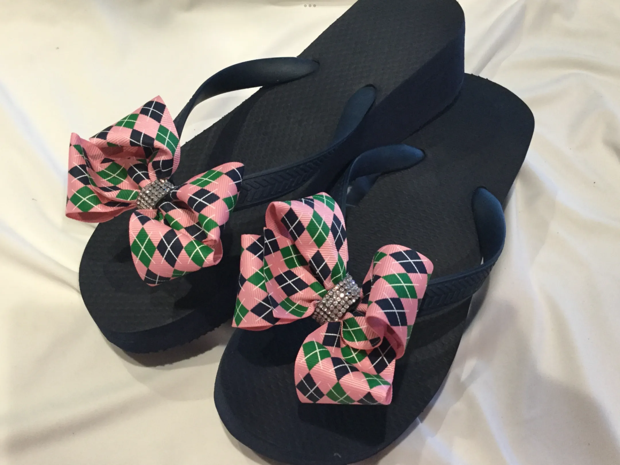Brown, Silver, Navy Blue and Red Flip Flops