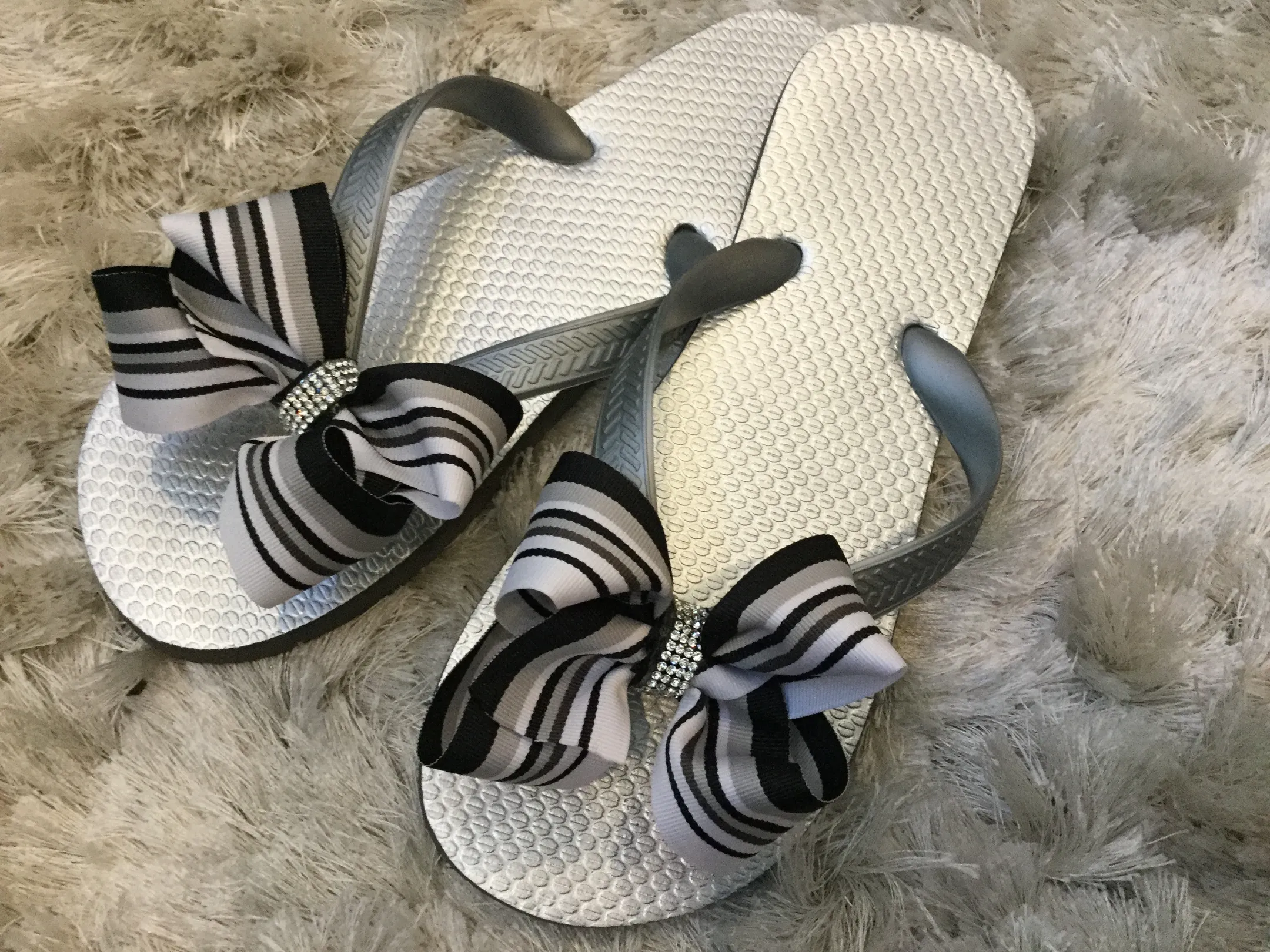 Brown, Silver, Navy Blue and Red Flip Flops