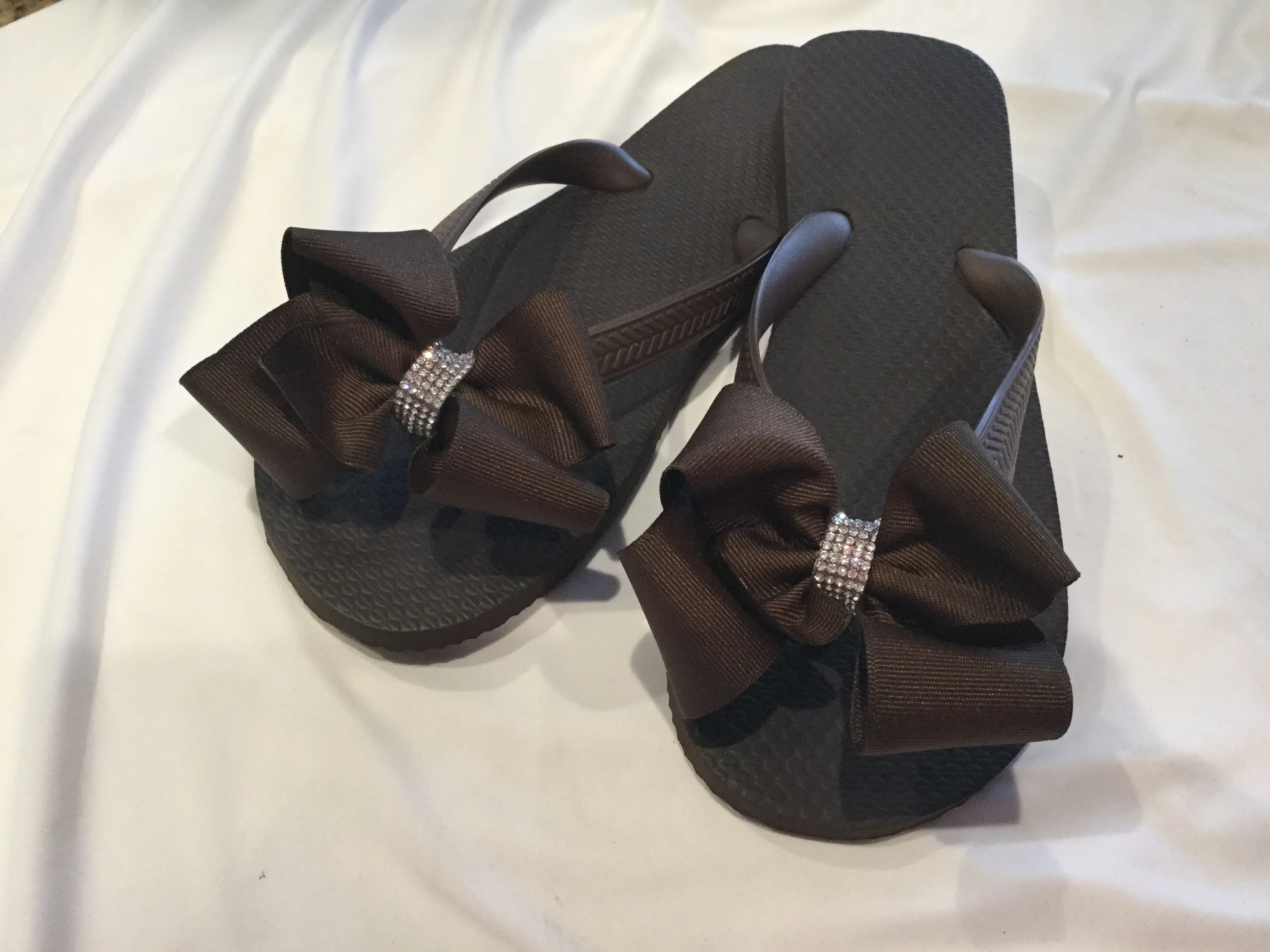 Brown, Silver, Navy Blue and Red Flip Flops