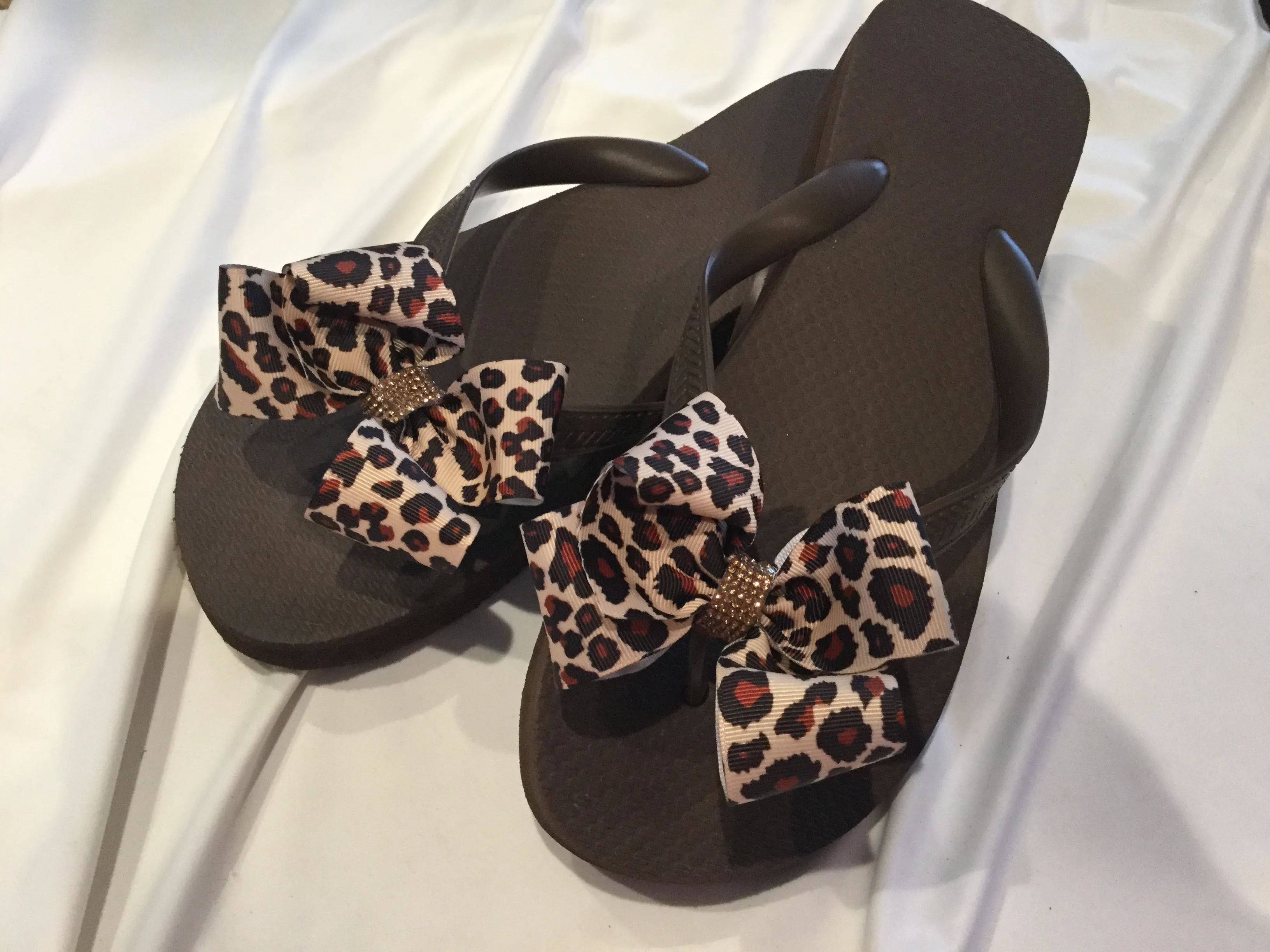 Brown, Silver, Navy Blue and Red Flip Flops
