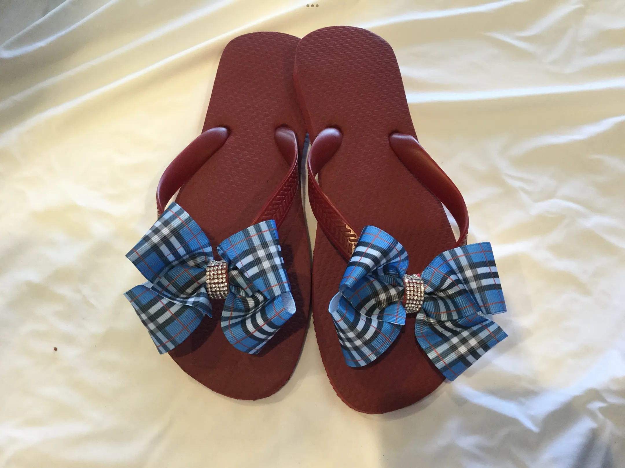 Brown, Silver, Navy Blue and Red Flip Flops