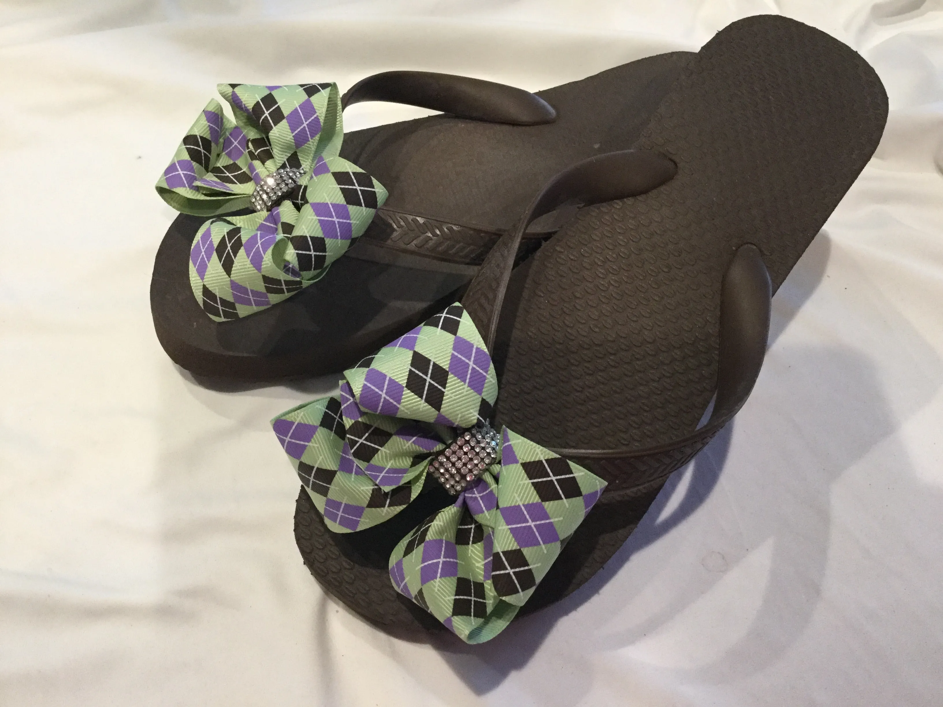 Brown, Silver, Navy Blue and Red Flip Flops