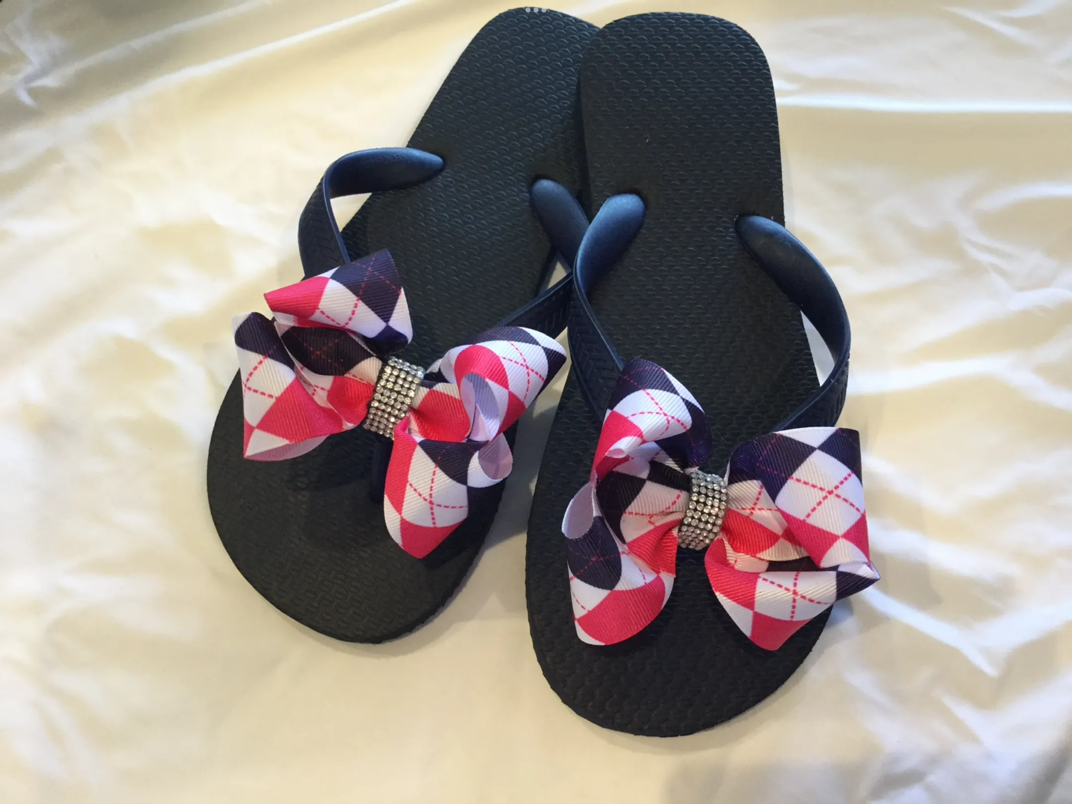 Brown, Silver, Navy Blue and Red Flip Flops