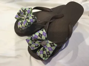 Brown, Silver, Navy Blue and Red Flip Flops