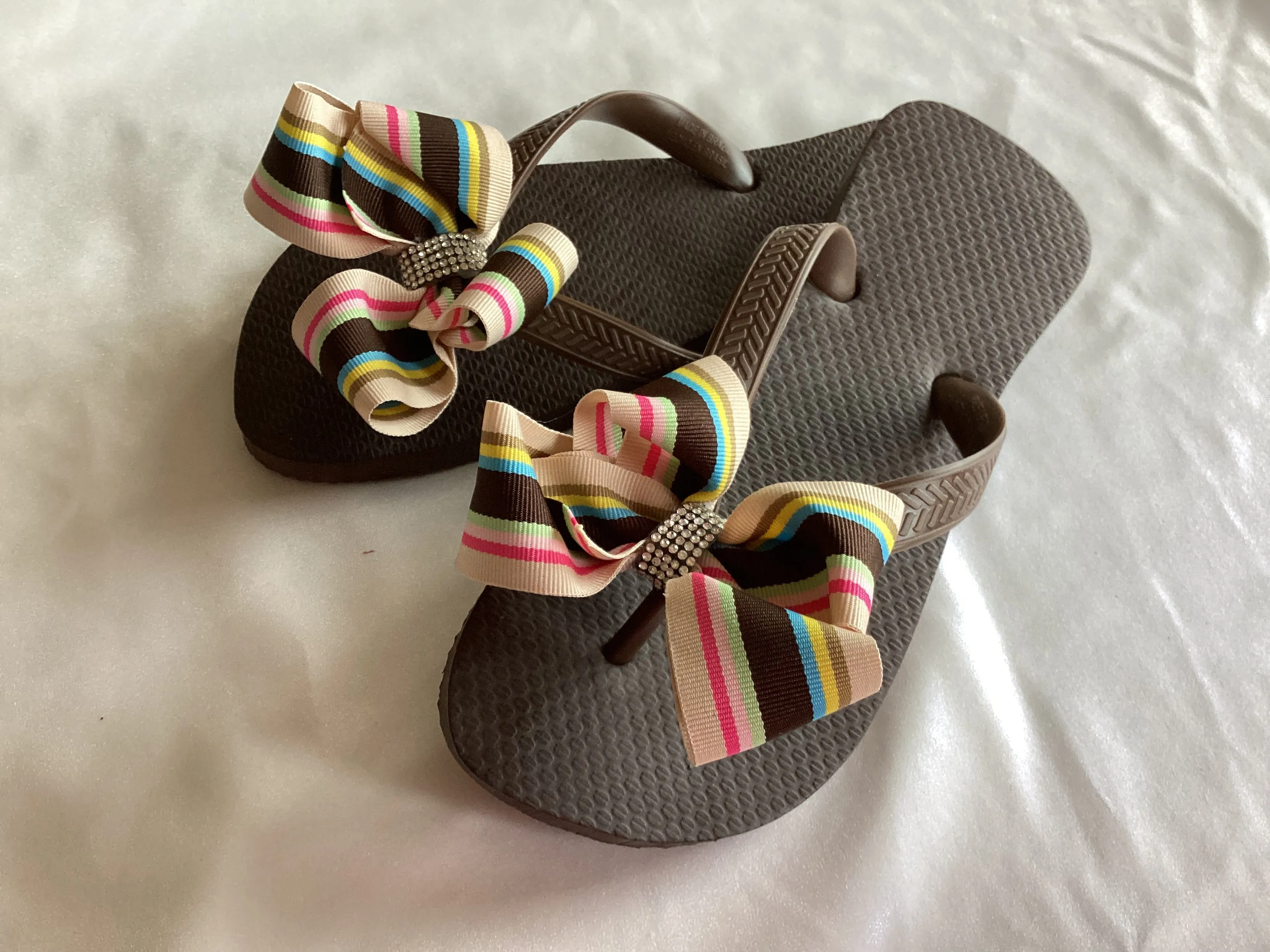 Brown, Silver, Navy Blue and Red Flip Flops