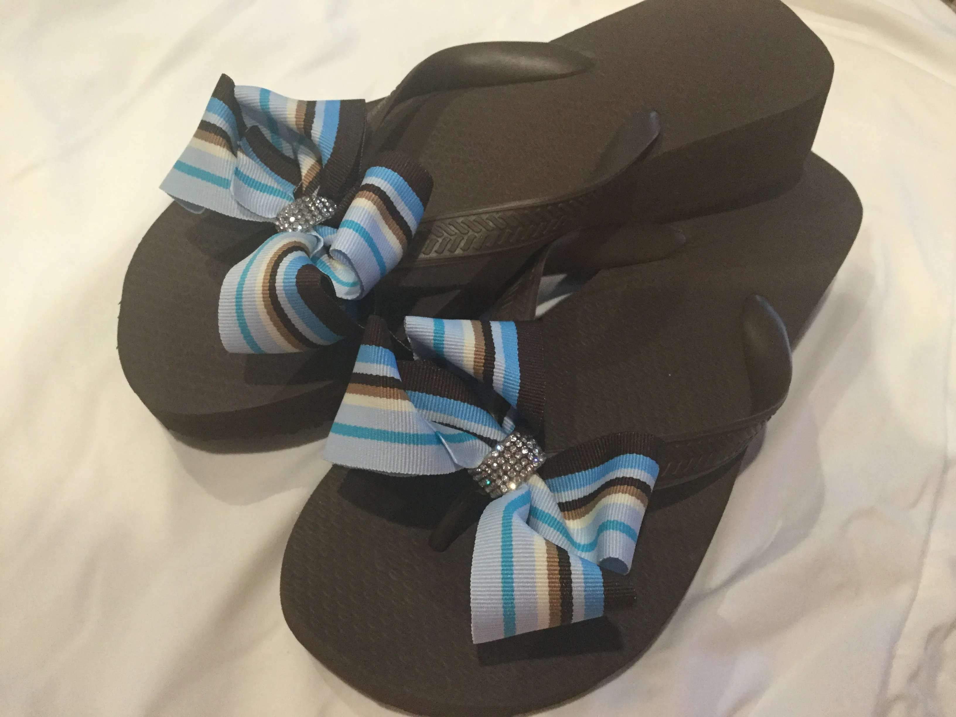 Brown, Silver, Navy Blue and Red Flip Flops
