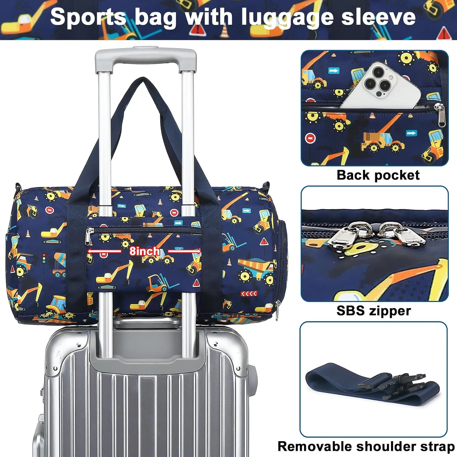 BTOOP Kids Overnight Bag for Boys Small Truck Sports Gym Duffle Bags With Shoe Compartment Toddler Weekender Sleepover Tote for Travel