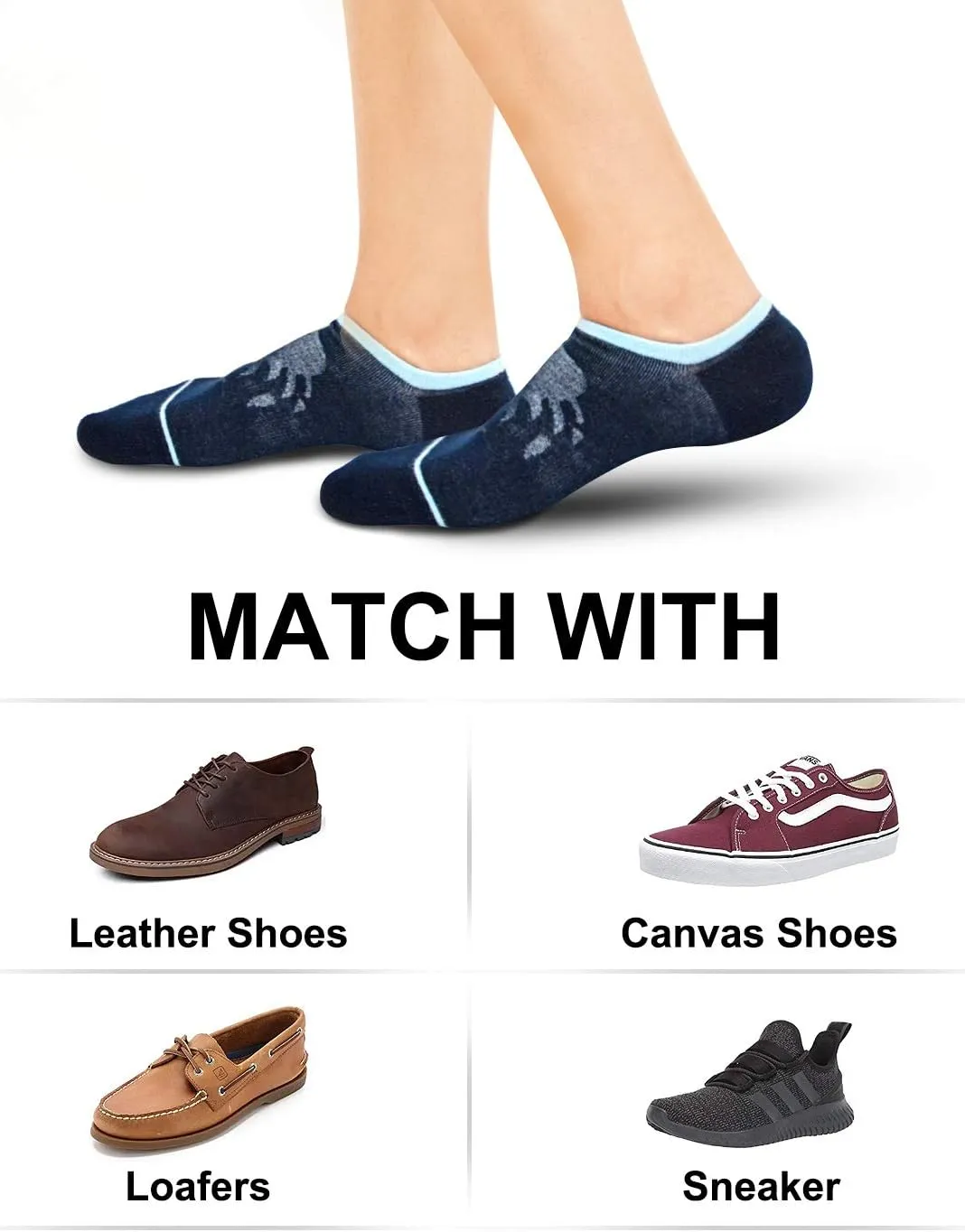 Busy Socks Mens No Show Low Cut Socks Women's Invisible Liner Thin Socks with Non-Slip Heel Grips,Recycled Socks,1/5 Pack