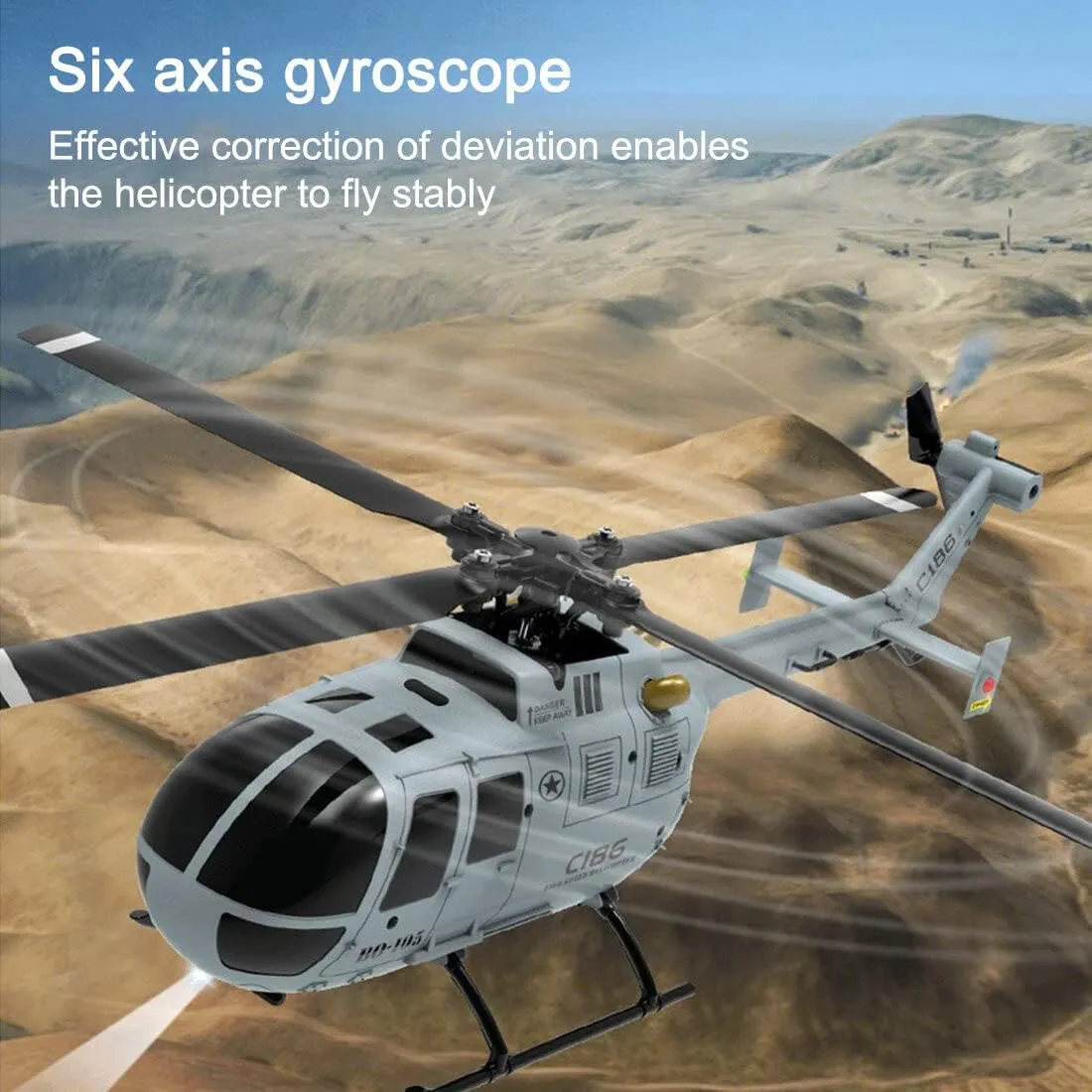 C186 BO105 RC ERA Helicopter for Adult, 2.4G 4CH Single-Rotor No Ailerons Military Helicopter Model with Altitude Hold & One Key Take Off/Landing (RTF/Orange)