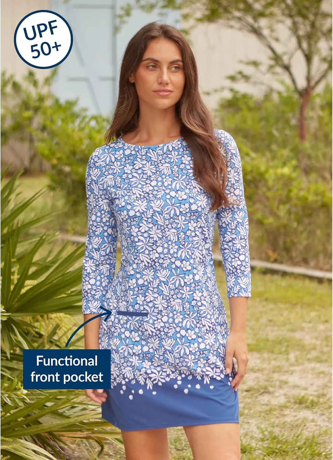 Cabana Life Shift Dress, UPF 50  Sun Protection Casual Dress, Boat Neckline, Quarter Sleeve, Womens Fashion