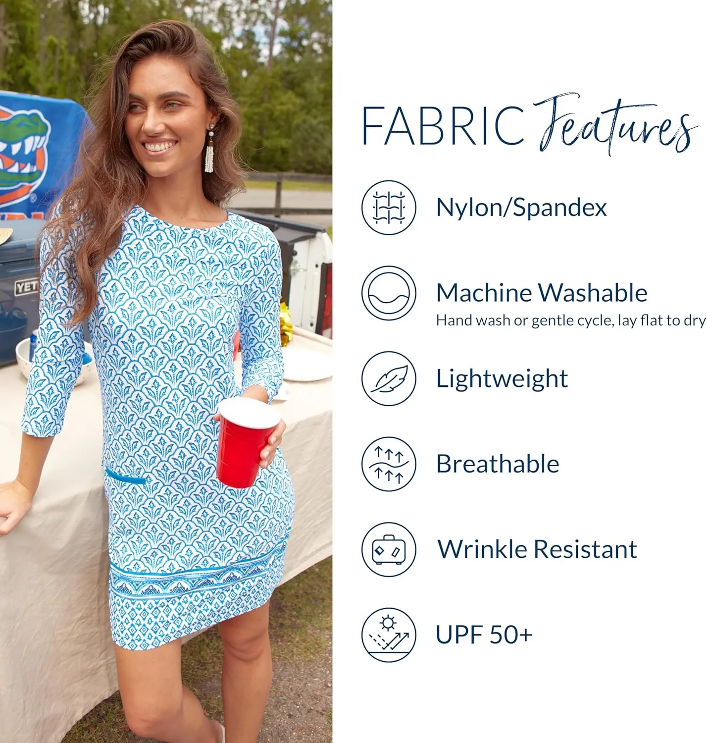 Cabana Life Shift Dress, UPF 50  Sun Protection Casual Dress, Boat Neckline, Quarter Sleeve, Womens Fashion