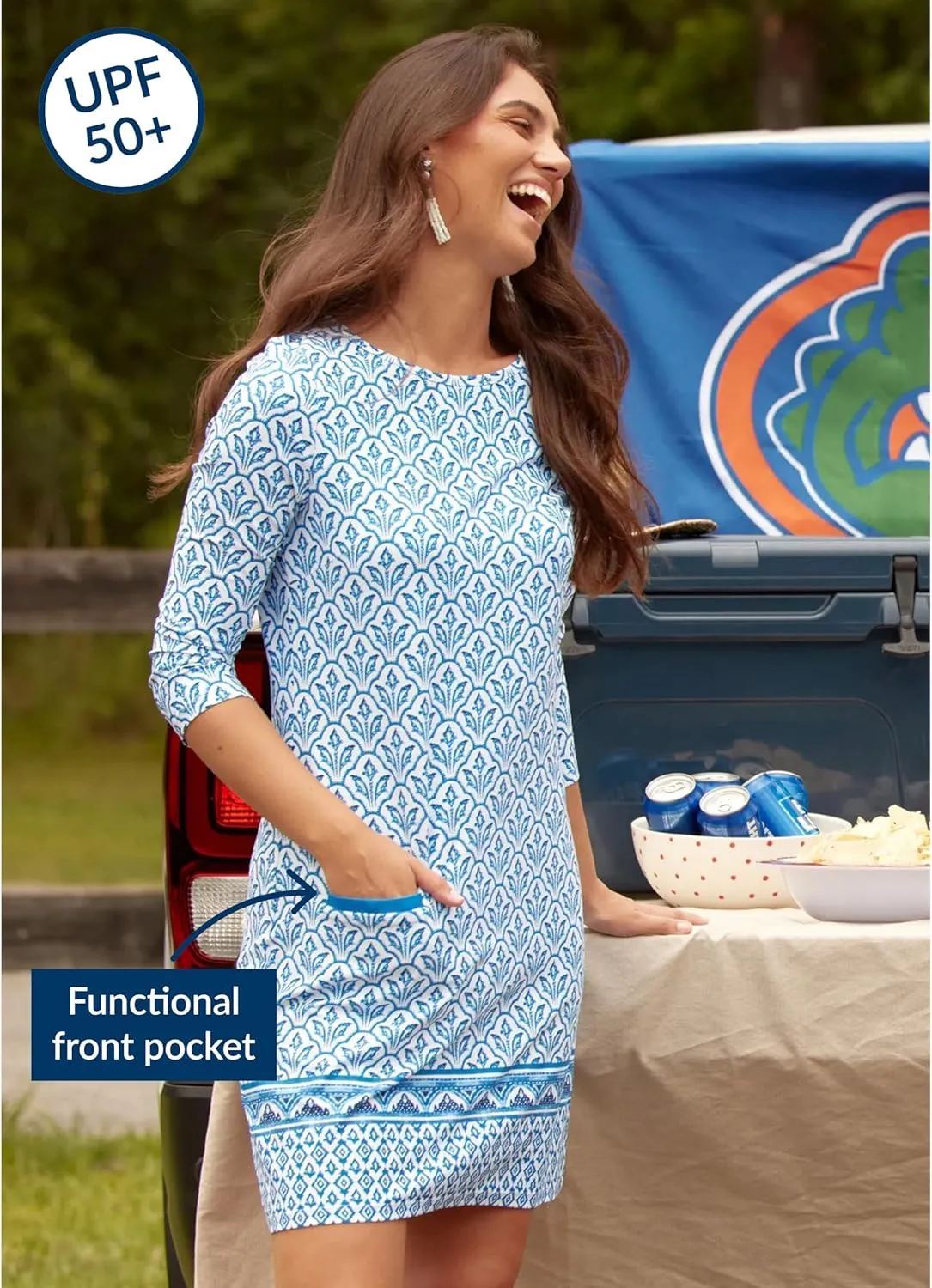 Cabana Life Shift Dress, UPF 50  Sun Protection Casual Dress, Boat Neckline, Quarter Sleeve, Womens Fashion