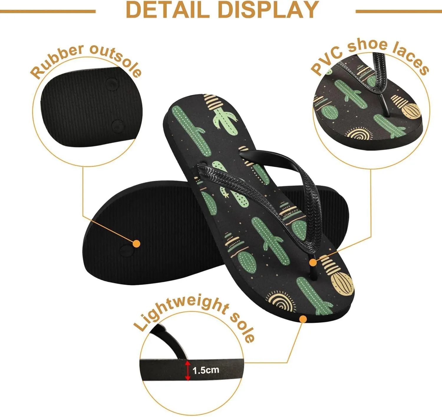Cactus Flip Flop Beach Summer Casual Sandal for Women & Men Shower Shoes XS