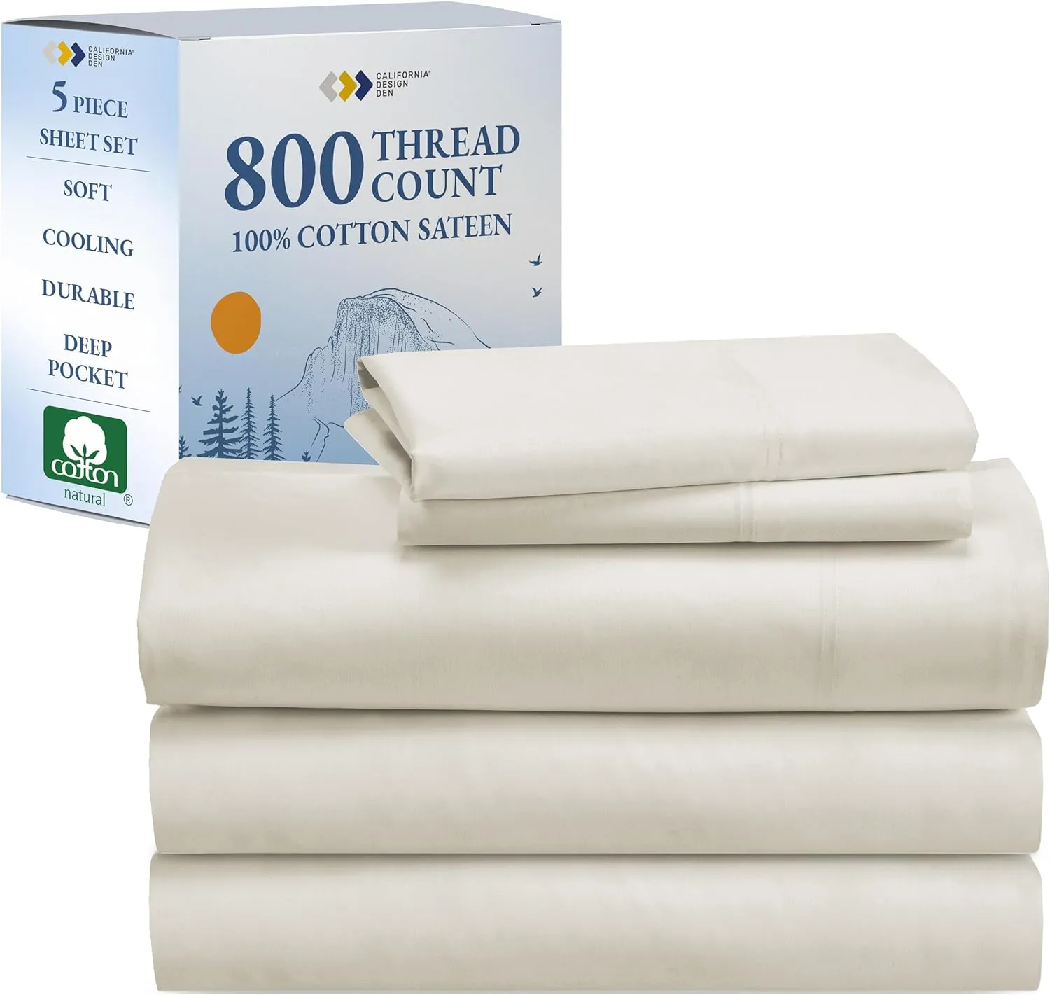 California Design Den Luxury Split King Sheets Sets for Adjustable Bed, Buttery Soft 800 Thread Count Sateen, 100% Cotton Set,Beats Fake Egyptian Claims,Durable Twin XL Fitted Sheets(Creamy Ivory)