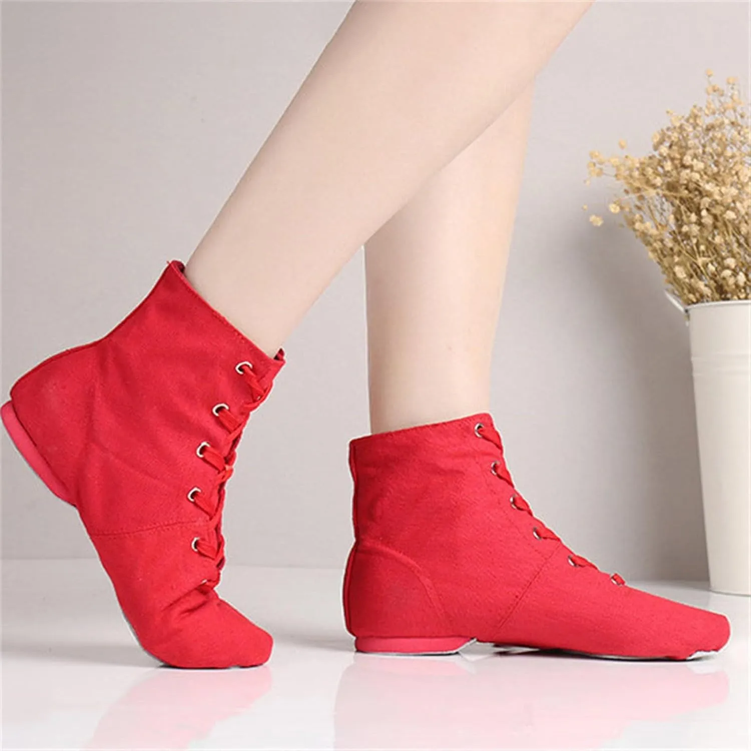 Canvas Lace-up Jazz Dance Boots Soft Soled High Top Ballet Dancing Sneakers for Adult Men Women Kid Girl Jazz