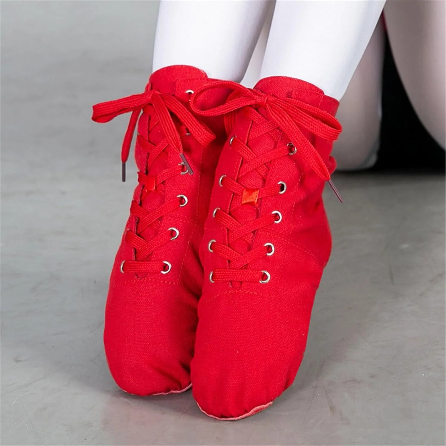 Canvas Lace-up Jazz Dance Boots Soft Soled High Top Ballet Dancing Sneakers for Adult Men Women Kid Girl Jazz
