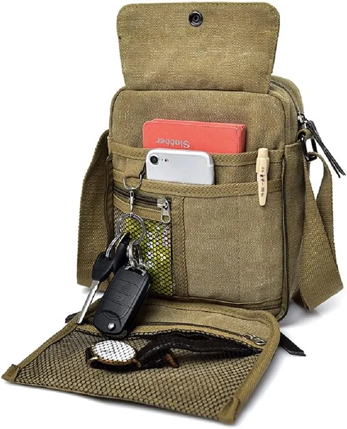 Canvas Small Messenger Bag Shoulder Crossbody Purse Wallet Travel Carry Bag Daily Handbags for Men Women