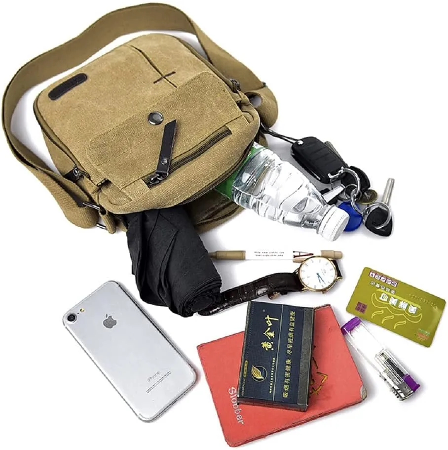 Canvas Small Messenger Bag Shoulder Crossbody Purse Wallet Travel Carry Bag Daily Handbags for Men Women