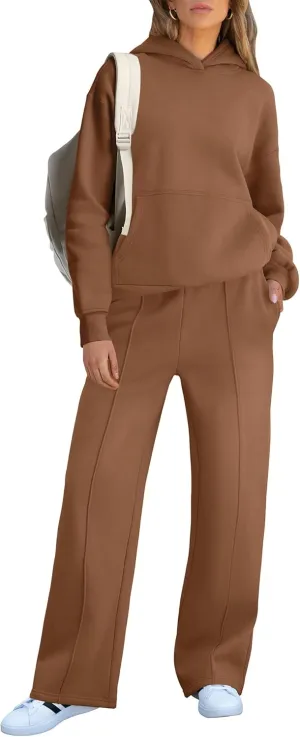 Caracilia Women's 2 Piece Outfits Sweatsuit Sets Oversized Hoodies Wide Leg Sweatpant Tracksuit 2024 Fall Matching Lounge Set