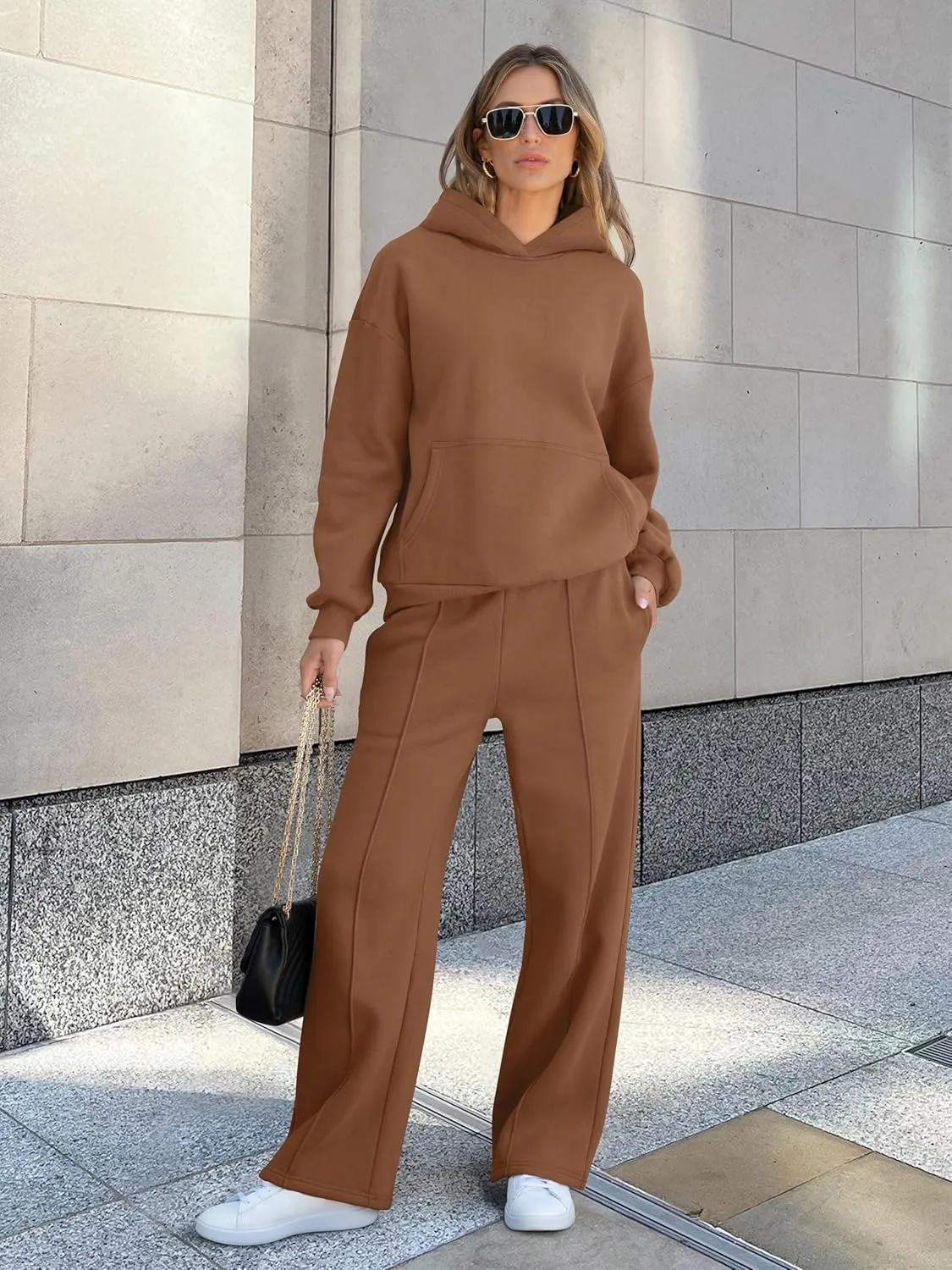 Caracilia Women's 2 Piece Outfits Sweatsuit Sets Oversized Hoodies Wide Leg Sweatpant Tracksuit 2024 Fall Matching Lounge Set