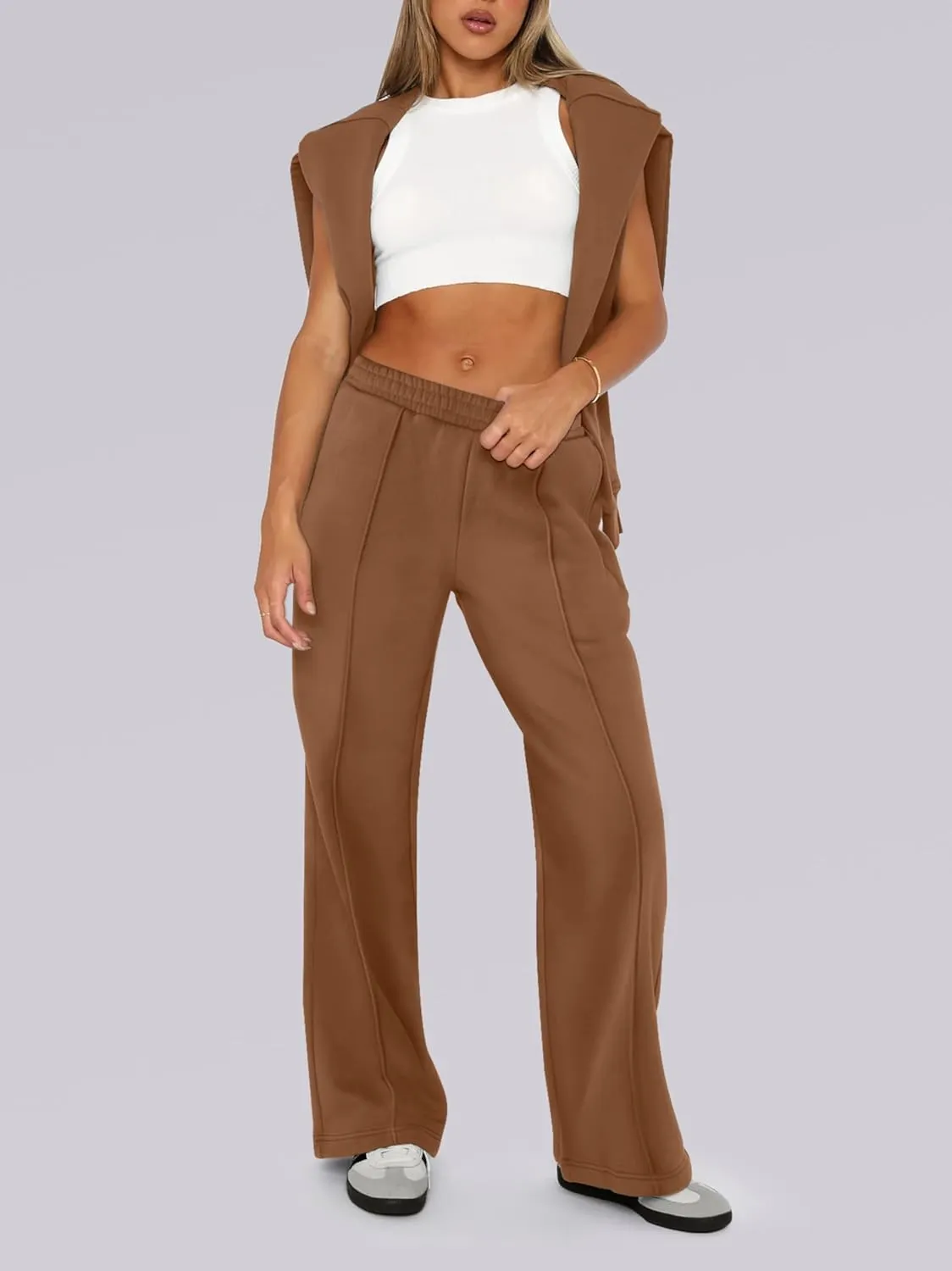 Caracilia Women's 2 Piece Outfits Sweatsuit Sets Oversized Hoodies Wide Leg Sweatpant Tracksuit 2024 Fall Matching Lounge Set