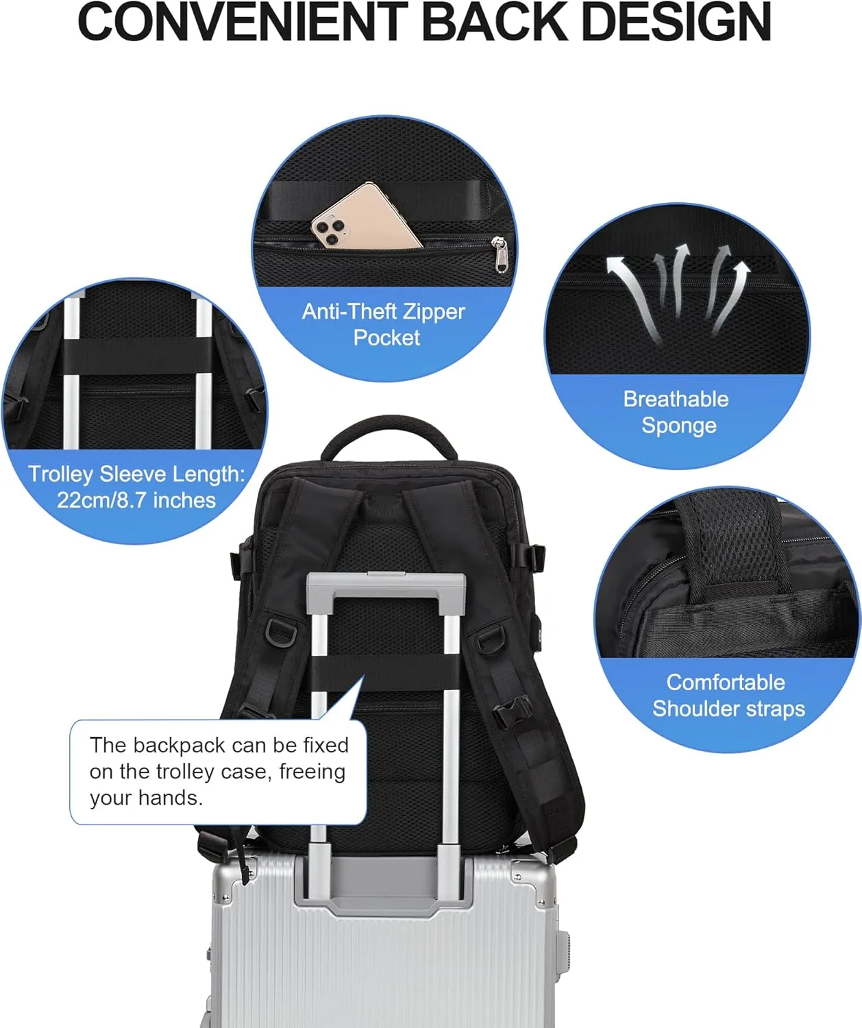 Carry On Backpack for Women, Large Travel Backpack Flight Approved, Waterproof 17 Inch Laptop Backpack Business Work Backpacks Men Mochila De Viaje, Black