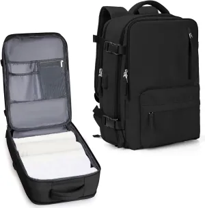 Carry On Backpack for Women, Large Travel Backpack Flight Approved, Waterproof 17 Inch Laptop Backpack Business Work Backpacks Men Mochila De Viaje, Black