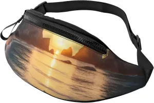 Casual Boat Beach Sunrise Time Nautical Printed Fanny Pack,Crossbody Fanny packs for women Men Waist Bag for Running Travel