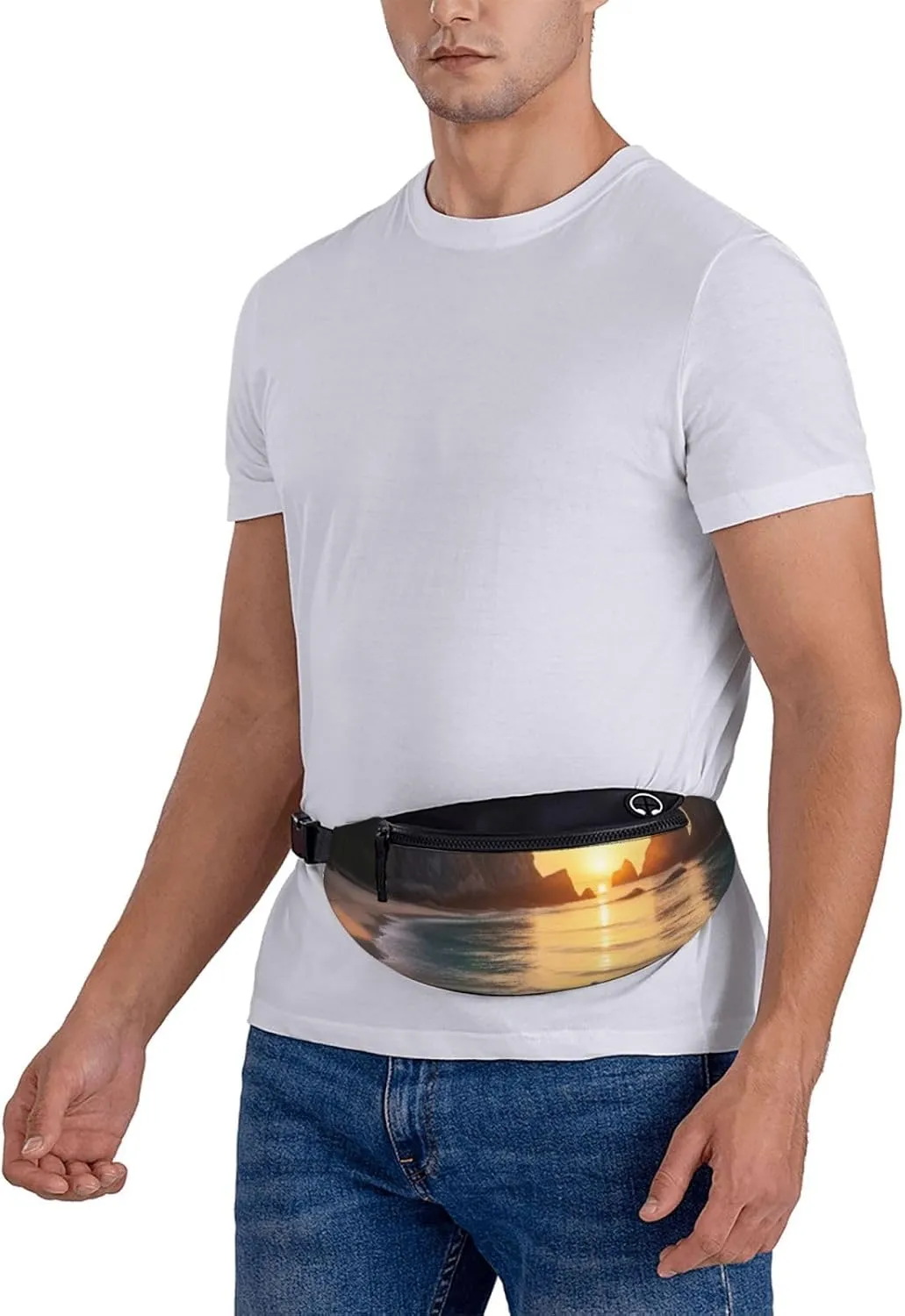 Casual Boat Beach Sunrise Time Nautical Printed Fanny Pack,Crossbody Fanny packs for women Men Waist Bag for Running Travel