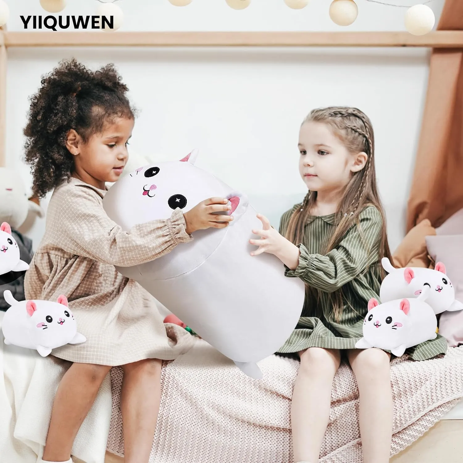 Cat Plush Cute Cat Stuffed Animal with 4 Baby Soft Pillow Birthday Gift for Girls Boys Kids Decor