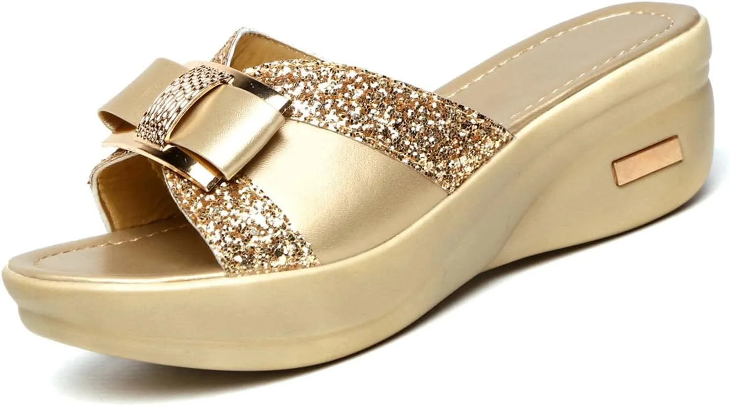 CERYTHRINA Womens Glitter Platform Wedge Slipper Summer Sequins Slides Sandals