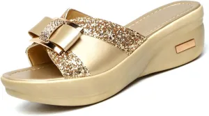CERYTHRINA Womens Glitter Platform Wedge Slipper Summer Sequins Slides Sandals