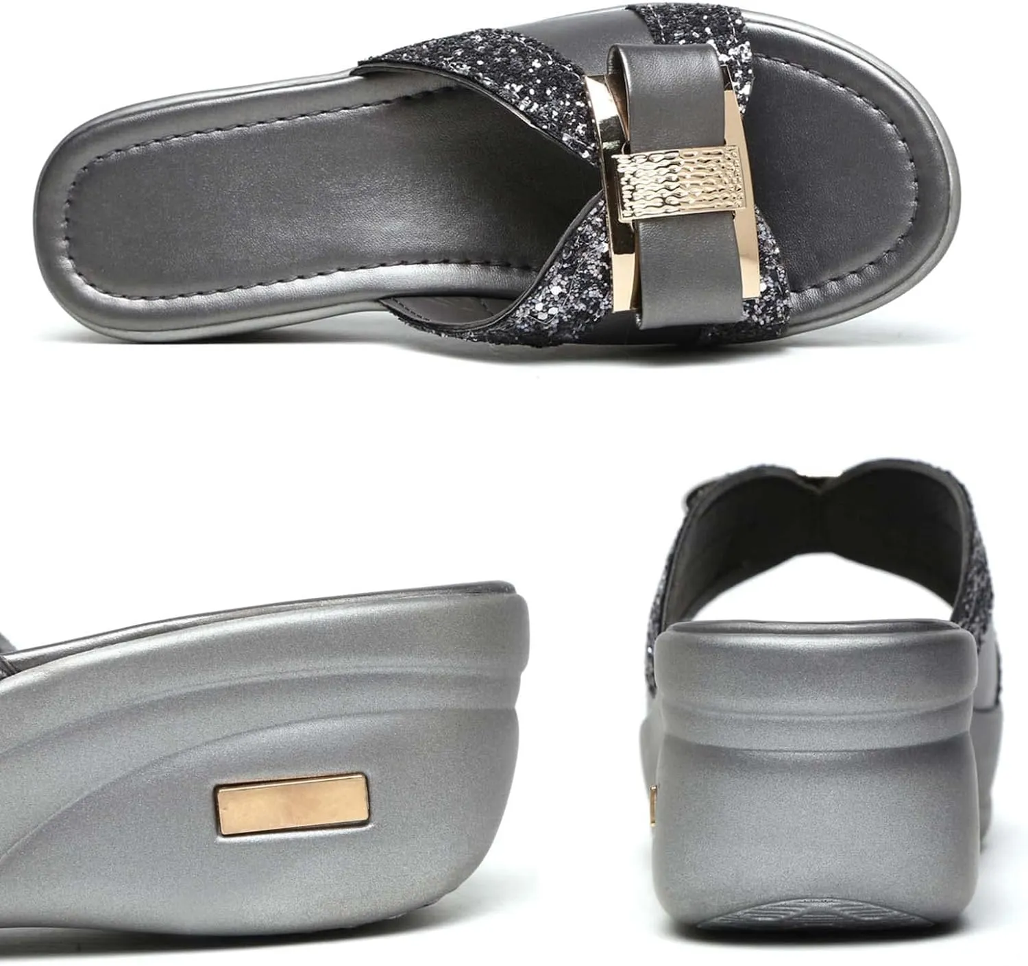 CERYTHRINA Womens Glitter Platform Wedge Slipper Summer Sequins Slides Sandals