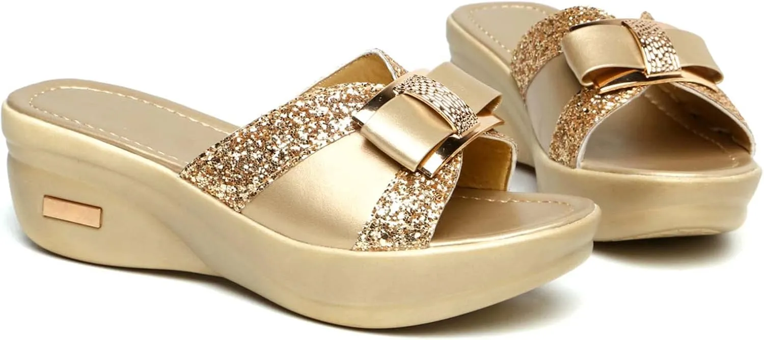 CERYTHRINA Womens Glitter Platform Wedge Slipper Summer Sequins Slides Sandals