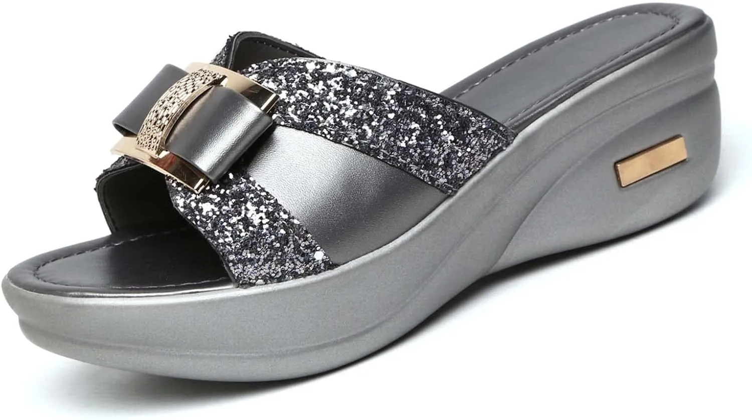 CERYTHRINA Womens Glitter Platform Wedge Slipper Summer Sequins Slides Sandals