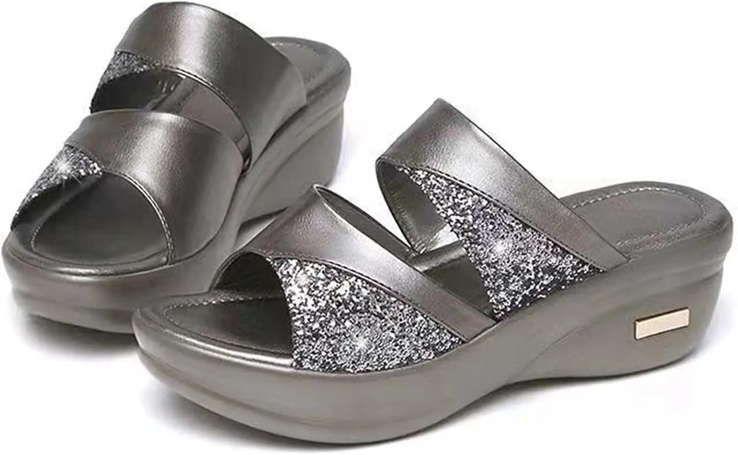 CERYTHRINA Womens Glitter Platform Wedge Slipper Summer Sequins Slides Sandals