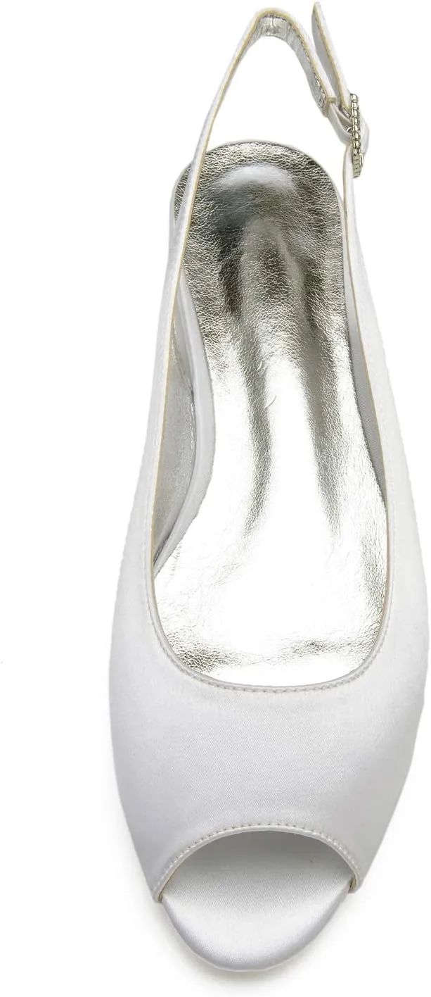 Charmstep Women Satin Bridal Ballet Flats Slingback Peep Toe Back Strappy Wedding Party Shoes 5049-49