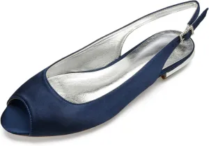 Charmstep Women Satin Bridal Ballet Flats Slingback Peep Toe Back Strappy Wedding Party Shoes 5049-49