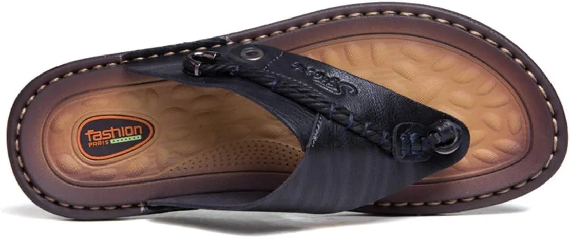 ChicWind Men's Flip Flops Thong Sandals Comfortable Leather Beach Slippers