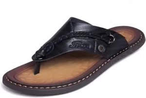 ChicWind Men's Flip Flops Thong Sandals Comfortable Leather Beach Slippers