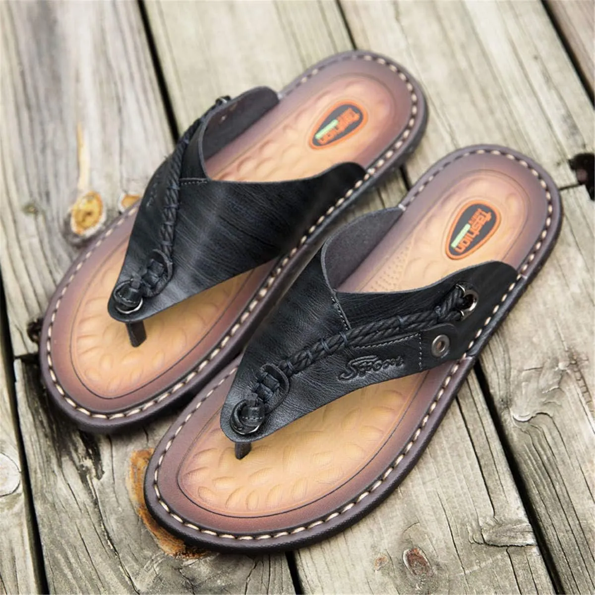 ChicWind Men's Flip Flops Thong Sandals Comfortable Leather Beach Slippers