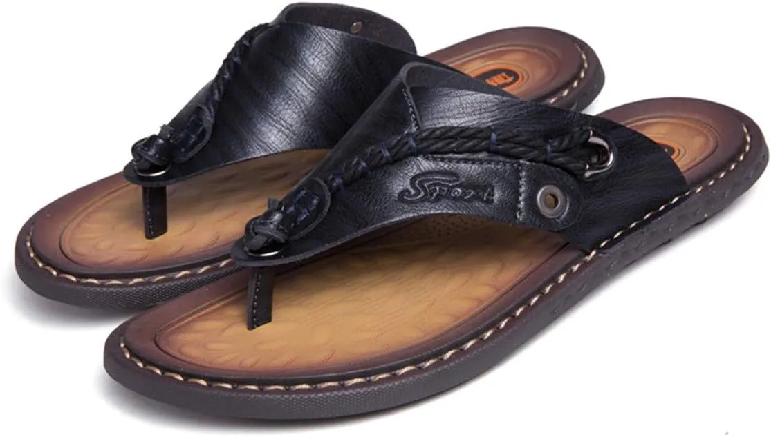 ChicWind Men's Flip Flops Thong Sandals Comfortable Leather Beach Slippers