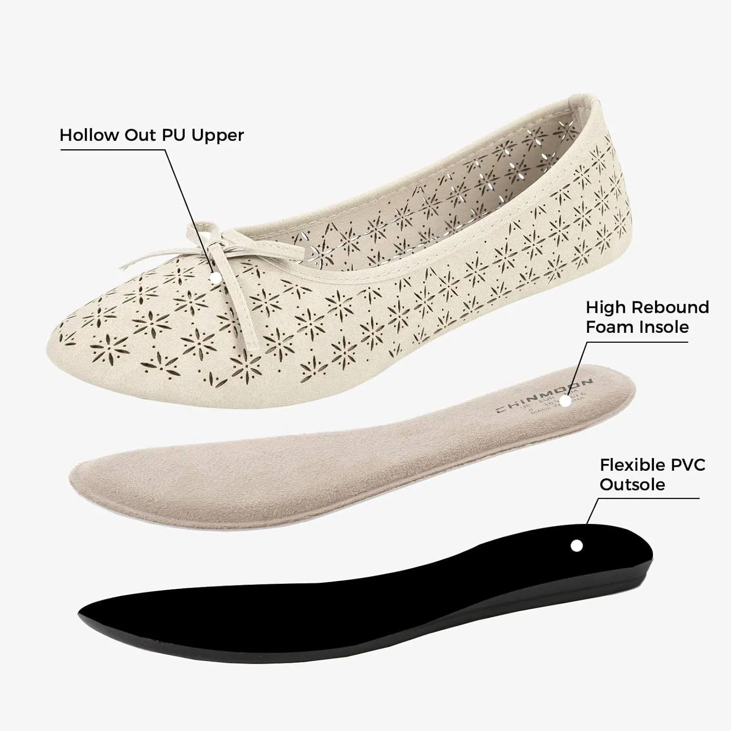 CHIN·MOON Women's Slip-Ons Ballet Flats Comfortable Lightweight Casual Dress Shoes