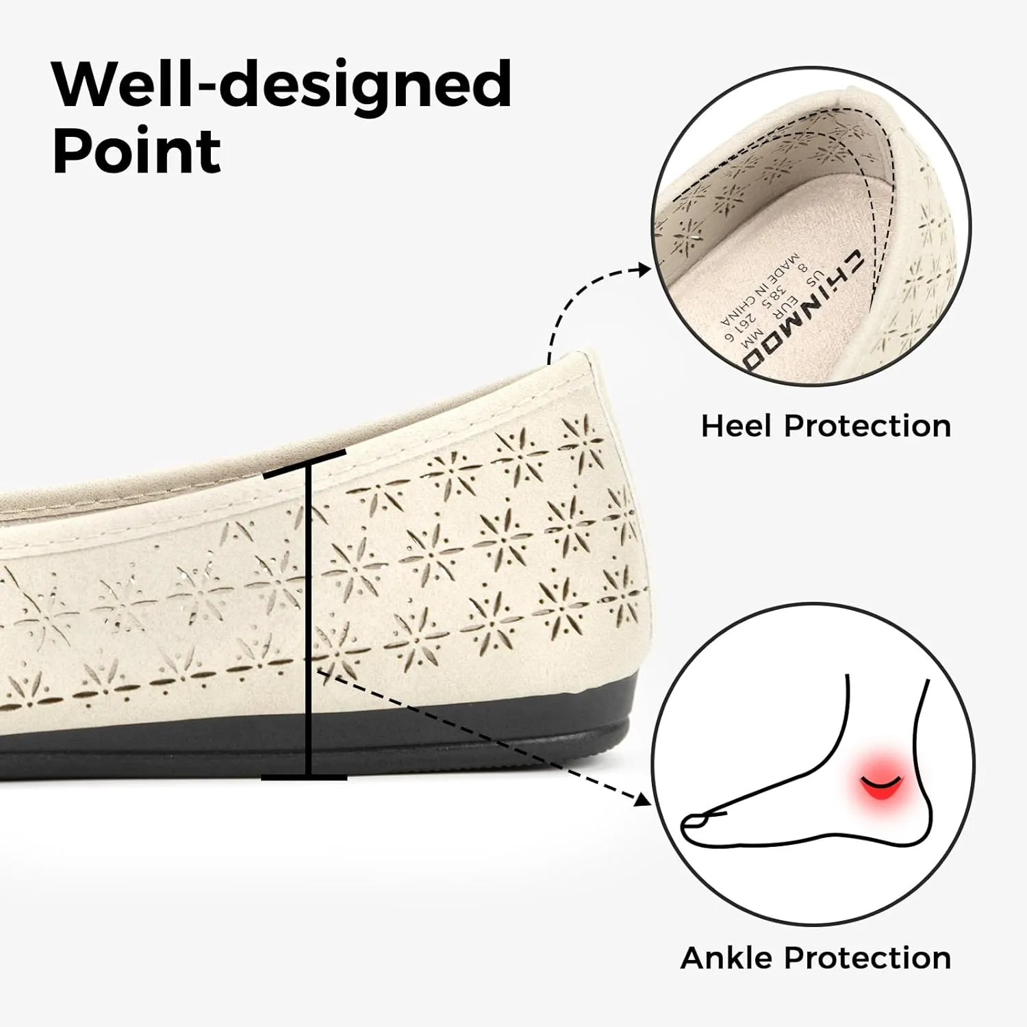 CHIN·MOON Women's Slip-Ons Ballet Flats Comfortable Lightweight Casual Dress Shoes
