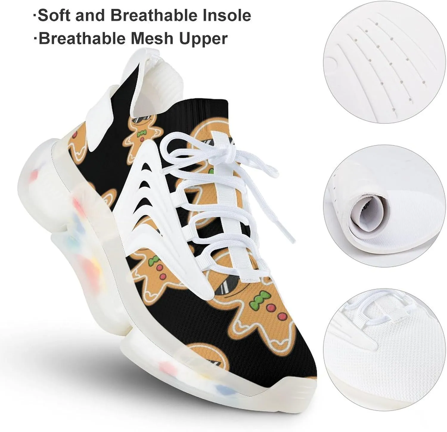 Christmas Ginger Bread Cookie Comfortable Running Shoes for Men Quick Dry Non-Slip Tennis Gym Sneakers