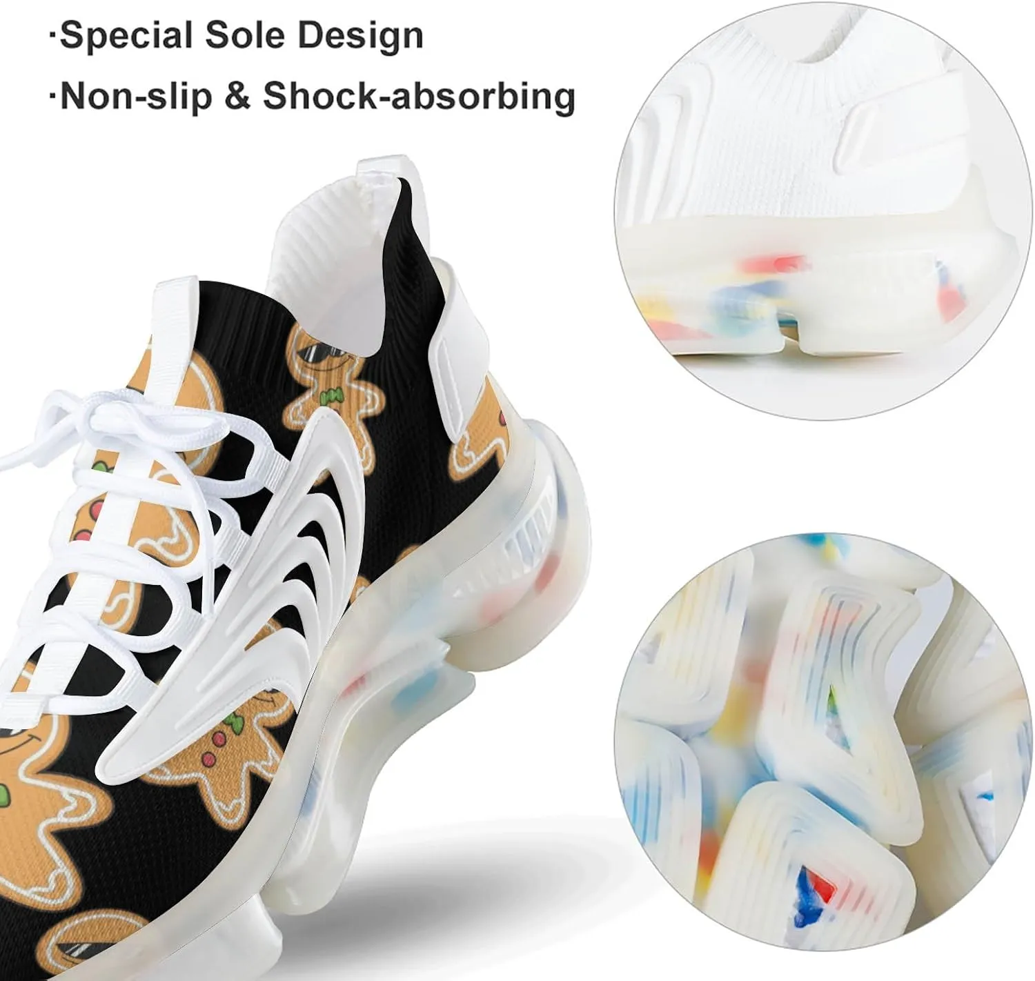 Christmas Ginger Bread Cookie Comfortable Running Shoes for Men Quick Dry Non-Slip Tennis Gym Sneakers