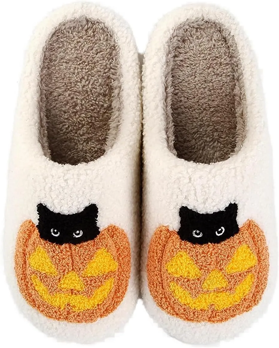 Christmas Slippers Santa Reindeer Halloween Slippers for Women Men Soft Plush Fuzzy Slippers Cozy House Slippers Indoor Outdoor Shoes